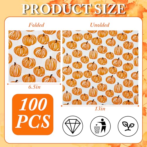 Pumpkin Fiesta Paper Napkins for Fall Parties - 100 Pack 6.5 Inch