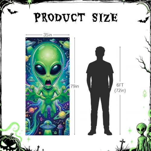 Halloween Alien Door Cover Banner - 3D Reaching Hands, Funny Extraterrestrial Decor, 78x35 Inches
