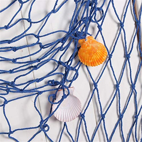 Blue & Beige Handmade Fish Net Decoration 79x59in Nautical Wall Decor