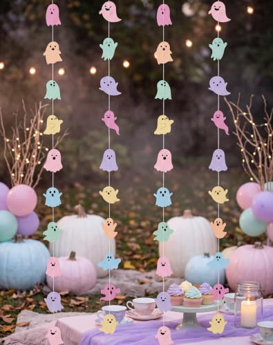 Pastel Ghost Halloween Garland Set - 4 Pre-Sewn Festive Decorations