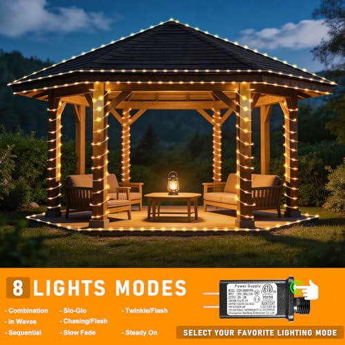 Outdoor Rope Lights 33ft 100 LEDs Warm White Waterproof & Connectable