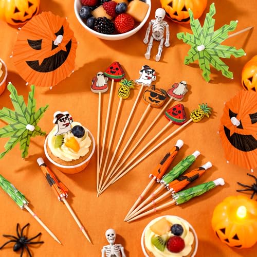 Halloween Cocktail Drink Accessories Set with Umbrella & Skewers - 160 Pcs