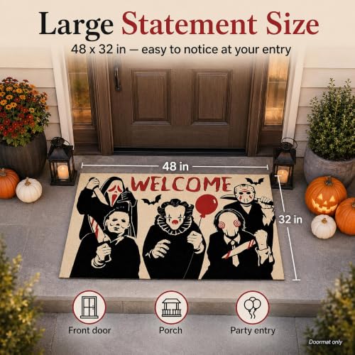 Halloween Horror Movie Characters Welcome Door Mat 32x48 Inches - Non-SlipDecor