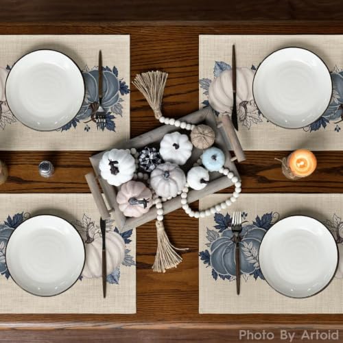 Navy Blue Pumpkin Fall Placemats Set of 4 - 12 x 18 Inches, Rectangular