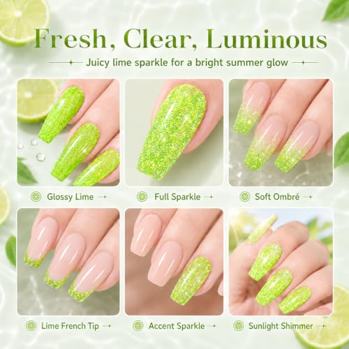 Beetles Green Glitter Reflective Gel Nail Polish - Lime Shock, UV/LED Soak Off, Long-Lasting