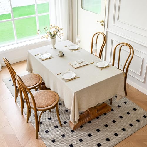 Natural Linen Blend Tablecloth 60x120 Inch for Dining & Outdoor Use - Rectangular