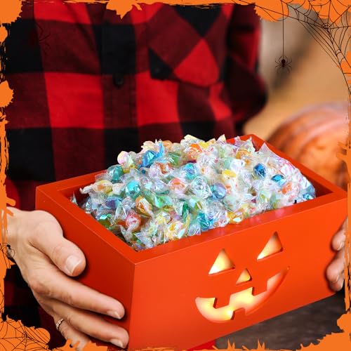 Sintuff Halloween Candy Bowl Large Grimace Pumpkin Wooden Serving Dish - Festive Decor