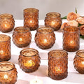 Amber Votive Candle Holders Set of 24 Glass Tea Light Holders for Wedding Home Decor