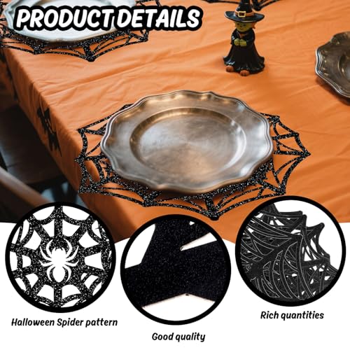 Halloween Glitter Spider Web Paper Placemats Set of 60 - 13x13 Inch Table Decor