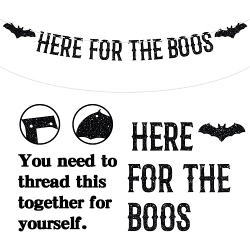 Halloween Bunting Banner - Haunted House Bat & 'Here for The Boos' Glitter Garland