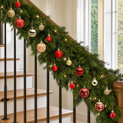 Deloky 112Pcs Red and Gold Christmas Ball Ornaments Set - Small Holiday Baubles, Shatterproof Decorations, 3 Sizes - Variation: Red & Gold