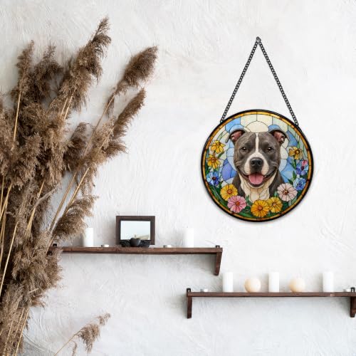 Staffordshire Bull Terrier Stained Glass Window Hanging - Color25 - 7.9 Inch