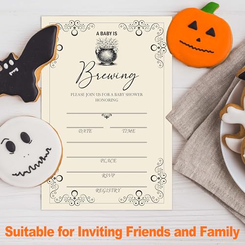 Halloween Baby Shower Invitations for Boys Girls - 'A Baby Is Brewing' Variation, 25 Pack 4x6 with Envelopes