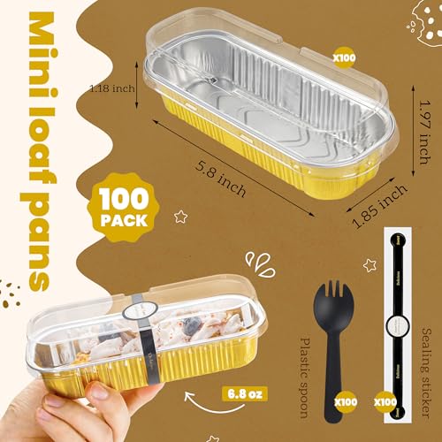 Gold Aluminum Pans with Lids - 6.8oz Disposable Bakeware 100 Pack - Halloween Themed