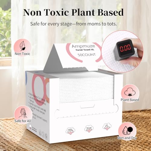 Disposable Face Towels - 10x12 Inch Ultra Soft Makeup Remover Wipes, 50 Count