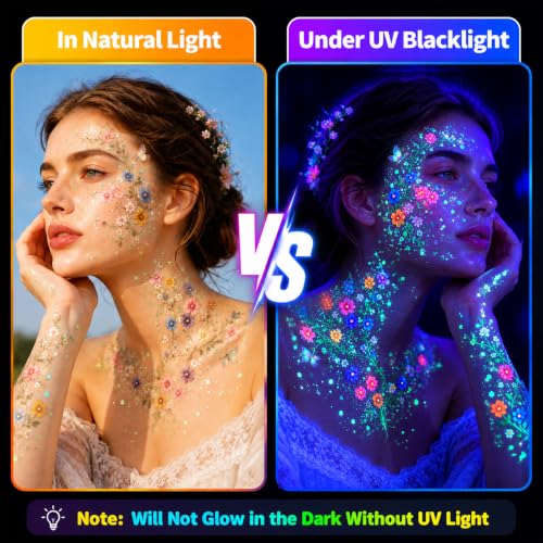 Glow in the Dark Body Face Paint & Glitter Gel Set - UV Neon Liquid Eyeliner, Waterproof & Washable - Variation 02#