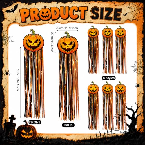 Halloween Pumpkin Hanging Decor Set - 6 Jack-O'-Lanterns Party Banner with Tinsel Streamers