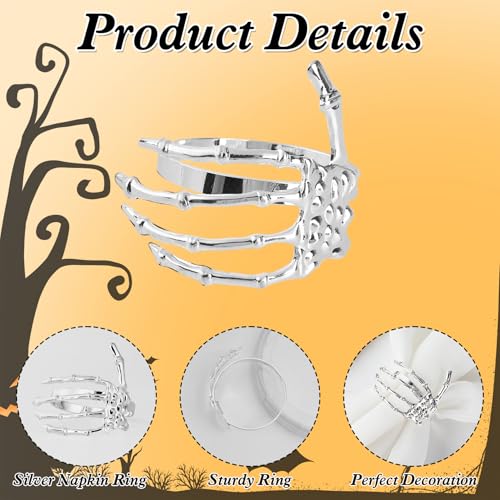 Silver Halloween Napkin Rings Set of 10 Skeleton Claw & Ghost Hand Holders