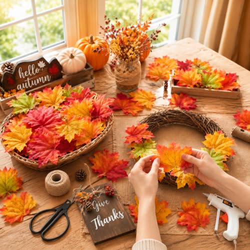 Fake Fall Leaves Foliage - 400pcs Maple Leaf Decor in Green - Autumn DIY Crafts & Decor