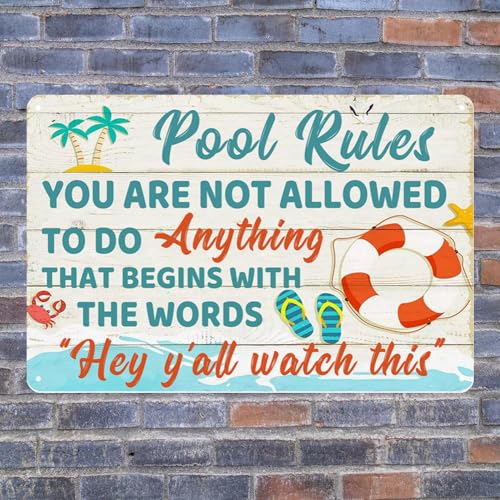 Funny Pool Signs Outdoor Pool Rules Sign - Pool Deck Decor - 8x12 Inches - Variation 02