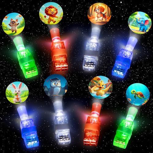 Animal Theme LED Finger Lights Set for Kids Party Favors - 24 Bright Projector Toys