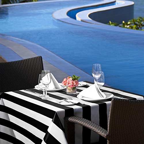 Black & White Striped Waterproof Disposable Tablecloths - 2 Pack, 54 x 108 Inches, Halloween Party Decor