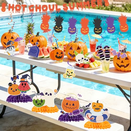 Summer Halloween Party Decorations Set with Banners, Swirls & Honeycomb Centerpieces