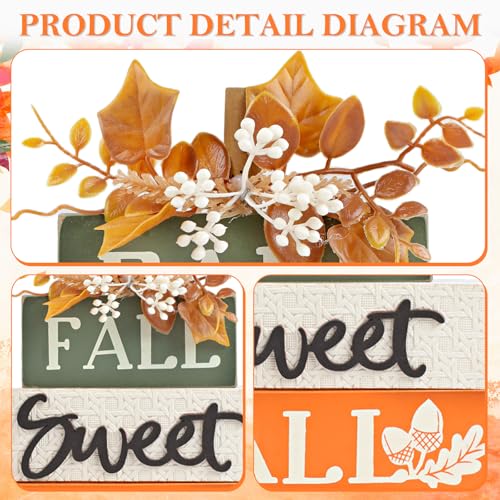 Rustic Fall Decor Wooden Maple Leaf Block Sign - Orange & Green Autumn Tabletop