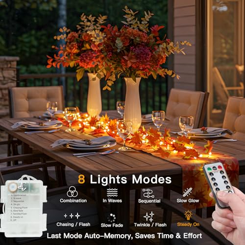 Fall Garland with 100 LED Lights - Battery Operated Copper Wire, Maple Variation