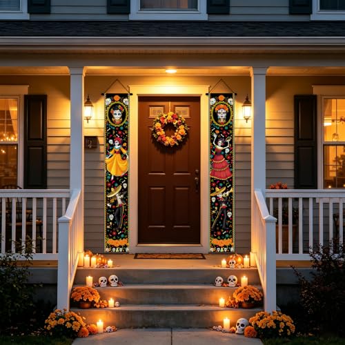 Day of the Dead Door Decorations 2 Pack - Halloween & Fiesta Porch Banners