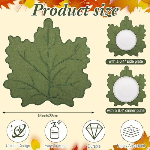 8 Pcs Maple Leaf Linen Placemats - Embroidered Washable Table Decor - Classic Design