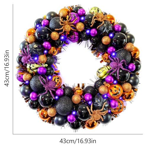 17 Inch Halloween Wreath with Lights - Spooky Front Door Decor - Trick-or-Treat Season