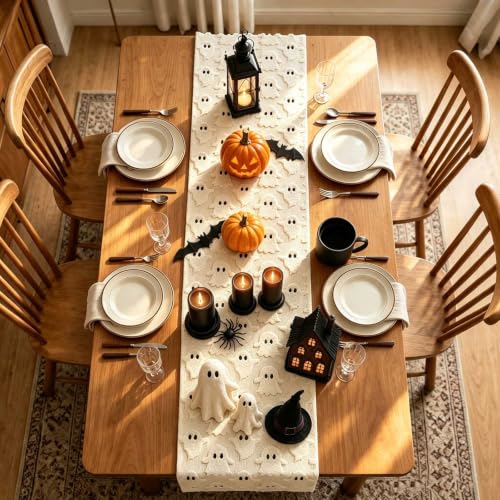Halloween Decor Table Runner White Ghost 13x102 Inches - Fall Table Decor - Variation of THIS listing