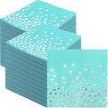 200Pcs Teal and Silver Dot Party Napkins - Elegant Cocktail & Wedding Supplies