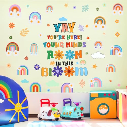 Positive Quotes Wall Decals - Colorful Rainbow Flower Stickers for Kids - Inspirational Wall Art - Lamkidle Variation
