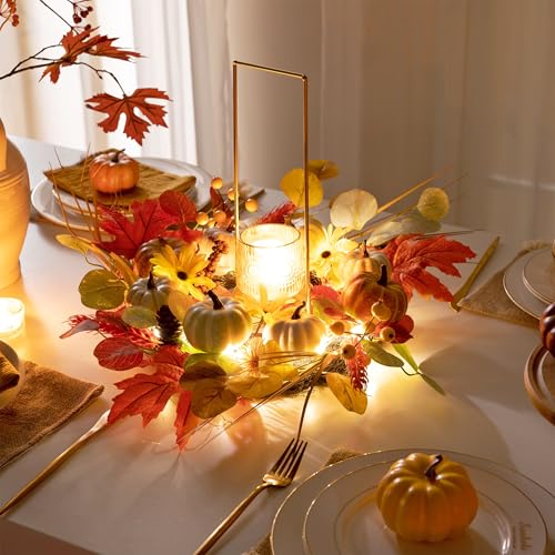 18-Inch Fall Halloween Wreath with Lights & Timer - White, Green, Brown