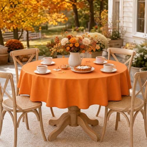 Romanstile 60-Inch Round Orange Tablecloth - Polyester, Spill-Resistant