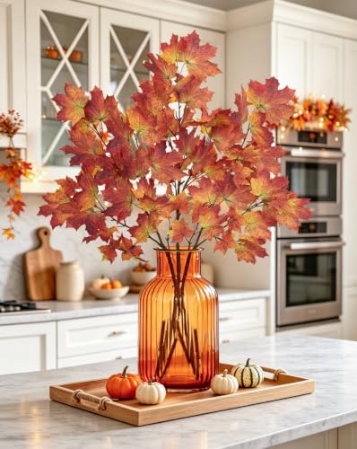 Artificial Maple Branches - Fall Faux Plant Stems with Realistic Leaves, Red, 38 Inch for Indoor Outdoor Decorations
