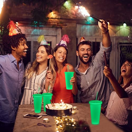 24 oz Glow in the Dark Halloween Cups with Lids & Straws - Transparent White, 15 Pack