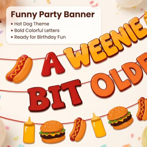 Red and Yellow Hot Dog Banner Garland - Weenie Bit Older Party Decor for BBQ & Birthday