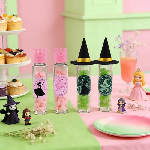 Pink and Green Witch Party Favors - 36 Candy Tubes, Mini Hats & Stickers Set