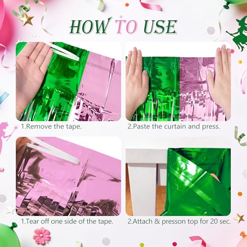 Pink & Green Foil Fringe Curtains & Table Skirts Party Decor Set