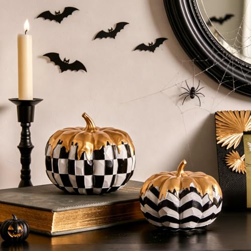 WDS WONDROUS Fall Pumpkin Decor Set - Black White & Gold Pumpkins for Home