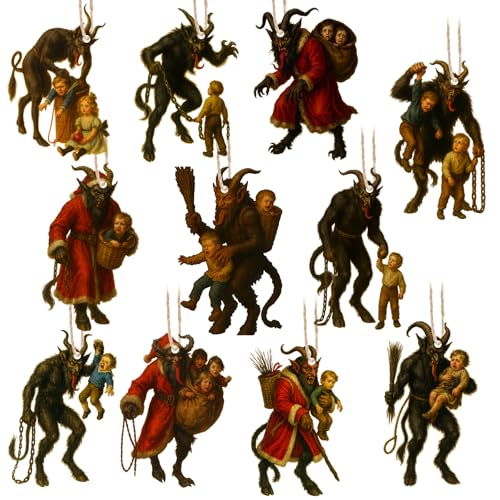 12 Pcs Krampus Christmas Ornaments - Horror Metal Holiday Tree Decorations