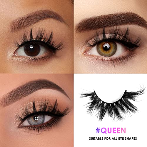 20mm Queen Mink Lashes - 3D Fluffy False Eyelashes, Reusable, Dramatic Cat Eye