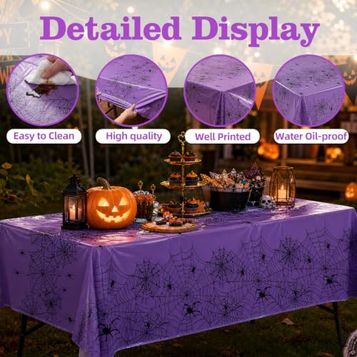Halloween Tablecloth 3 Pack - Spider Web Design Purple, 54 x 108 Inch - Web Variation