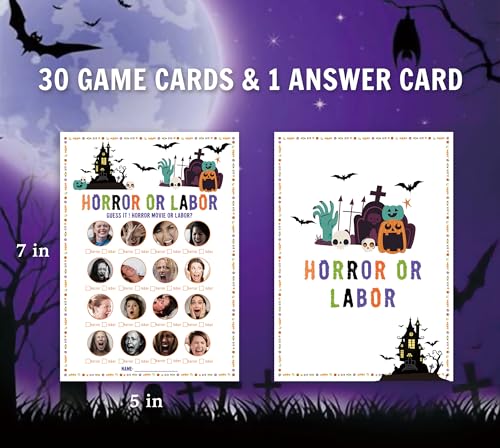Party Game Cards - Labor or Horror Guessing Game for Baby Shower & Halloween
