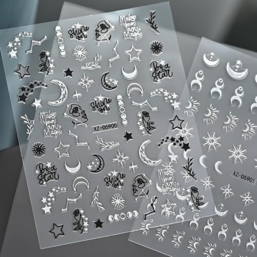 Silver Snake Nail Stickers with Star & Moon Design - Color12