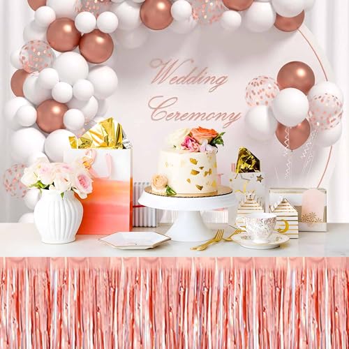 Rose Gold Foil Fringe Table Skirts Set of 3 - Metallic Tinsel Streamers for Party Decor