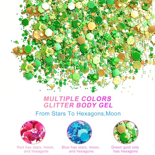 Green Body & Face Glitter Gel - Self-Adhesive Holographic Chameleon 18ml Set